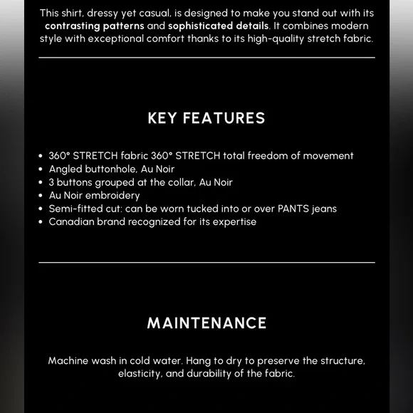 Au Noir Luxury Long Sleeve Stretch Shirt - Picture 12 of 12